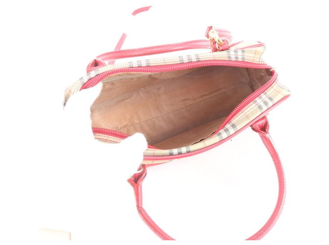 Burberry Nova Check Shadow Horse Leder 2-Way Tasche Rot Beige - Ansicht 8