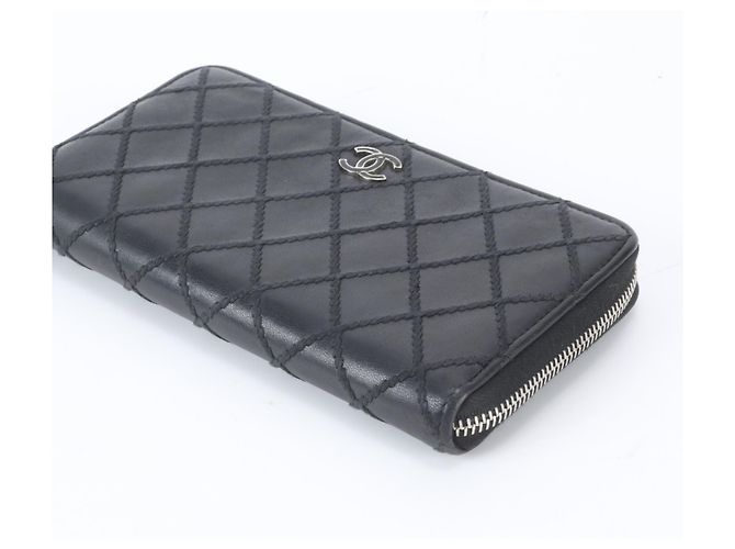 Chanel Wild Stitch Leather Long Wallet Black - view 3