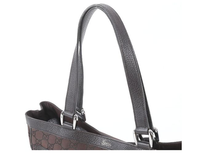 Sac cabas Gucci GG en nylon et cuir Marron - vue 2