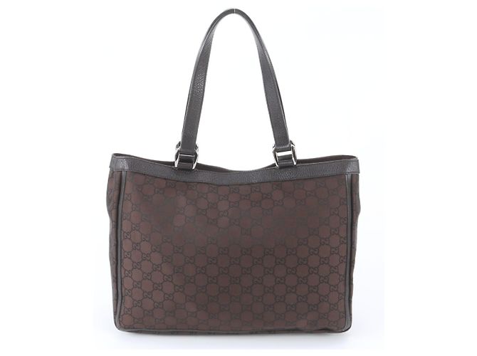 Sac cabas Gucci GG en nylon et cuir Marron - vue 3
