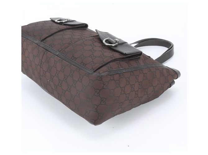 Sac cabas Gucci GG en nylon et cuir Marron - vue 4