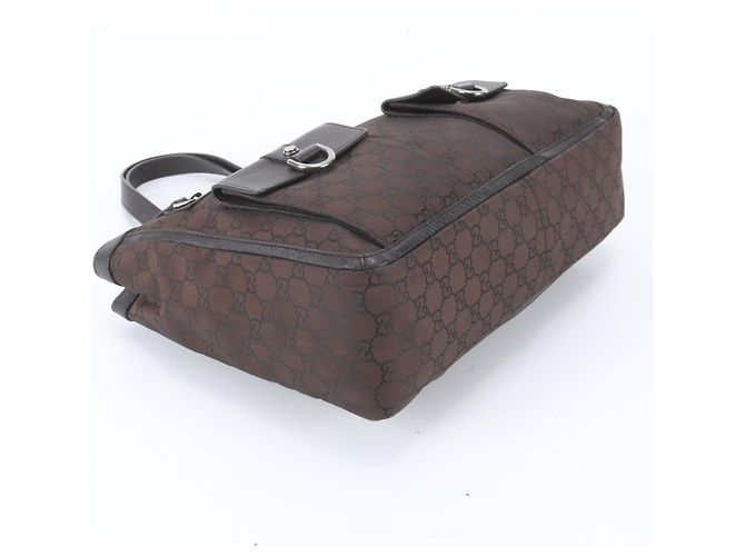 Sac cabas Gucci GG en nylon et cuir Marron - vue 5