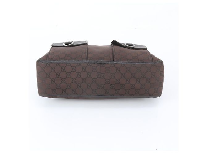 Sac cabas Gucci GG en nylon et cuir Marron - vue 6