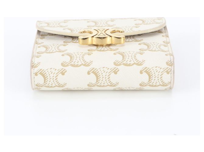 Céline Celine Triomphe Small Flap Wallet Cream - view 5