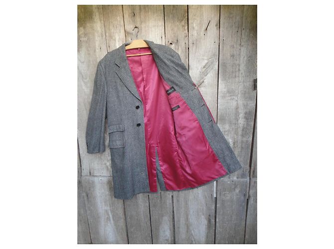 Louis Féraud Féraud Langer Mantel aus grauem Harris Tweed - vue 2
