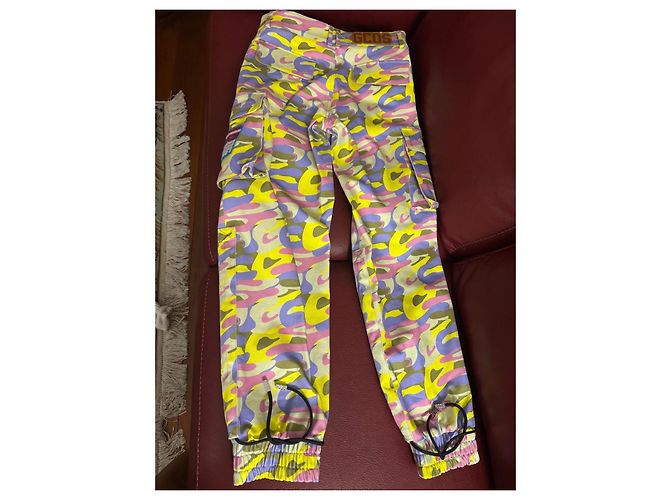 GCDS Multicolour Camouflage Cargo Pants Pink Multiple colors Beige Green Purple Yellow - view 5