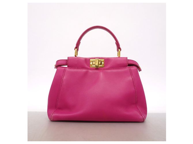 Borsa a mano Fendi Peekaboo in pelle rosa - vista 12