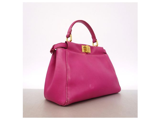 Borsa a mano Fendi Peekaboo in pelle rosa - vista 2