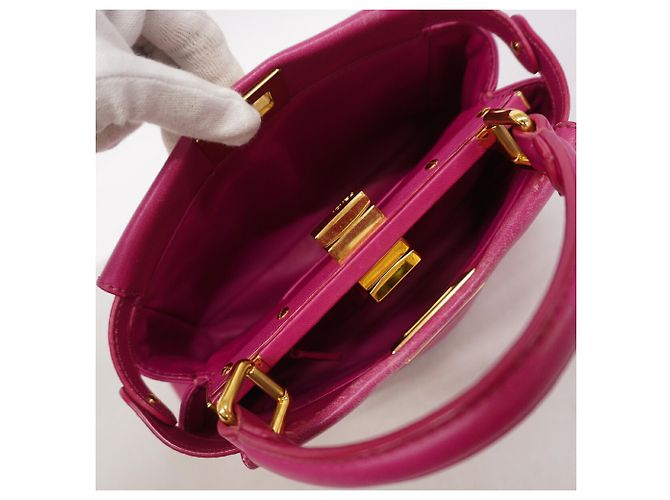 Borsa a mano Fendi Peekaboo in pelle rosa - vista 4
