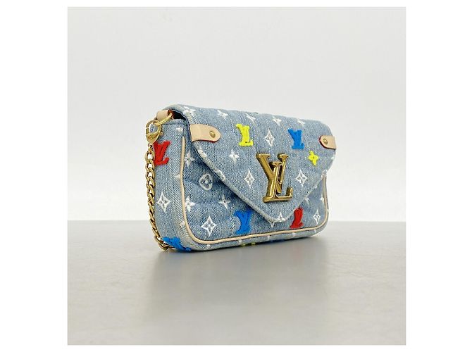 Louis Vuitton New Wave Pochette Schultertasche mit Kette Hellblau - Ansicht 2