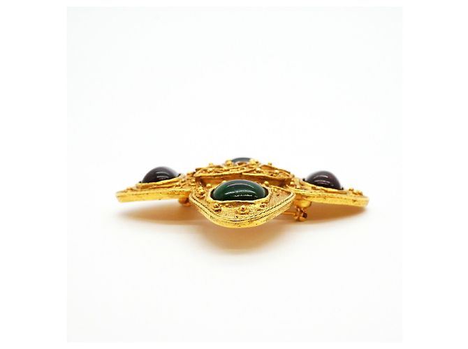 Broche Chanel em ouro e Gripoix Vermelho Dourado Verde - vista 3