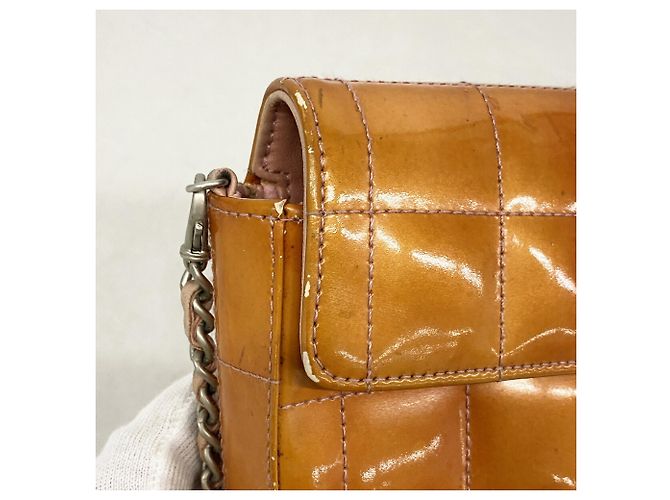 Bolso de hombro Chanel Chocolate Bar con cadena Naranja - vista 7