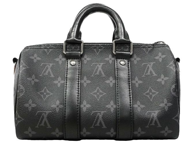 Sac à main Louis Vuitton Monogram Eclipse Reverse Keepall Bandoulière 25 Marron Noir - vue 10