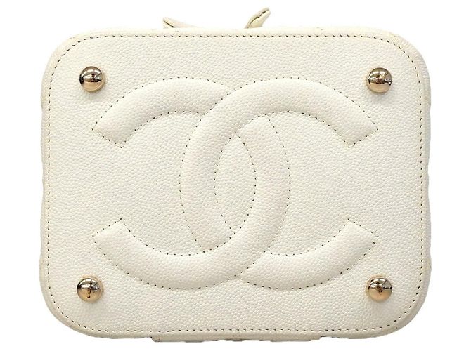 Borsa Vanity Chanel in pelle di vitello granulata bianca Bianco - vista 3