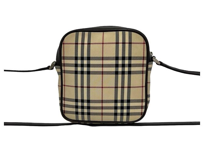 Burberry Logo Hardware Nova Check Pattern Canvas Leather Shoulder Bag Brown Beige - view 3