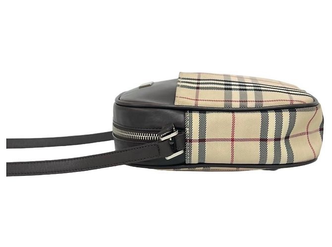 Burberry Logo Hardware Nova Check Pattern Canvas Leather Shoulder Bag Brown Beige - view 5