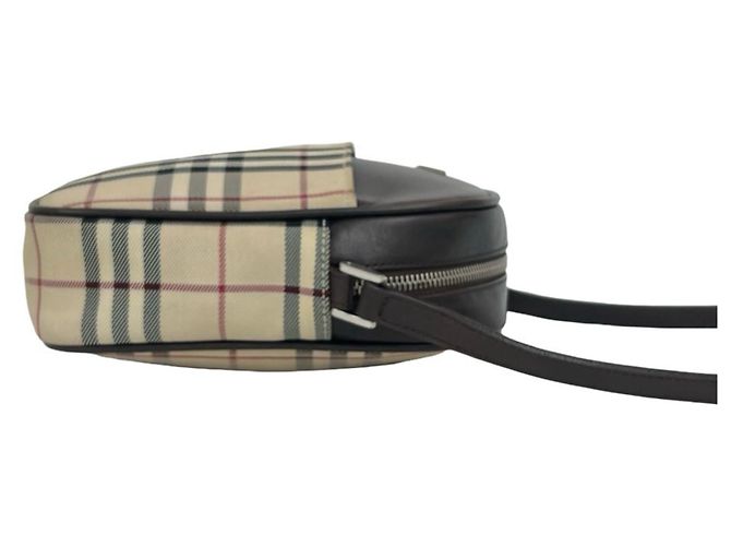 Burberry Logo Hardware Nova Check Pattern Canvas Leather Shoulder Bag Brown Beige - view 6