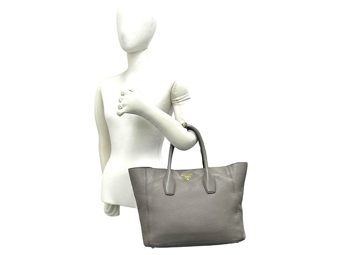 Tote Prada Shopper-Handtasche aus grauem Leder Braun - Ansicht 2