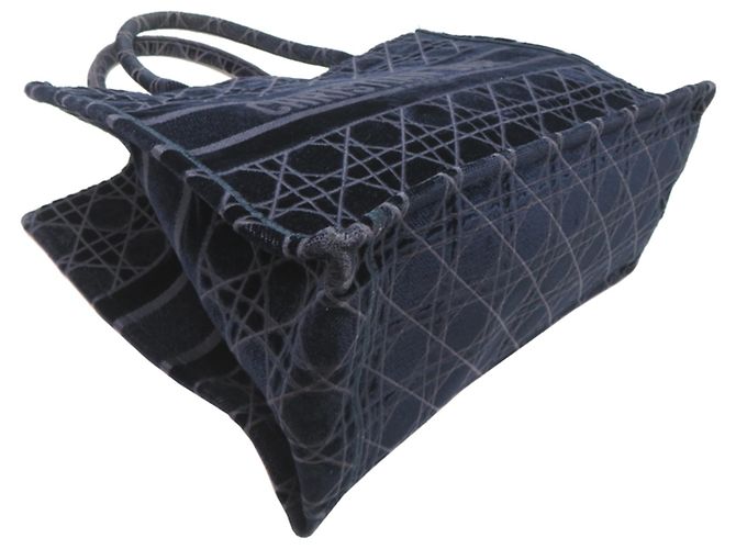 Borsa Tote Christian Dior in velluto blu navy - vista 3