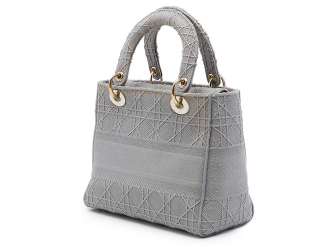 Autre Marque Dior Gray Medium Embroidered Canvas Cannage Lady D Lite Marrone Grigio - vista 2