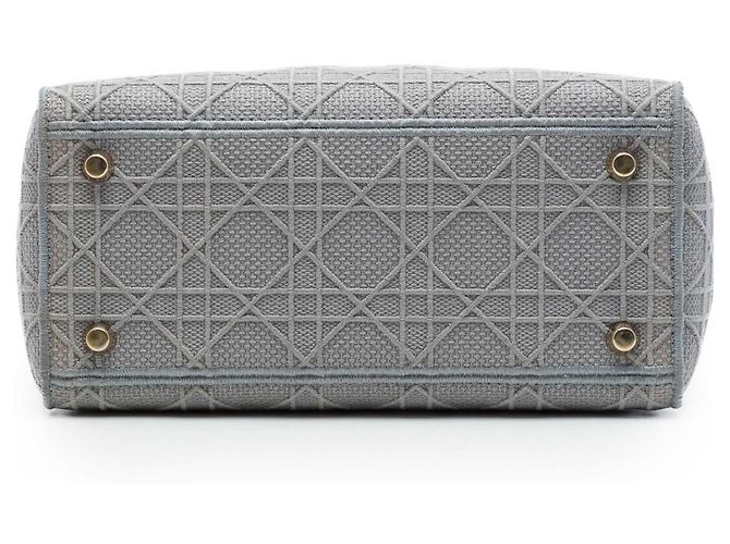 Autre Marque Dior Gray Medium Embroidered Canvas Cannage Lady D Lite Marrone Grigio - vista 3