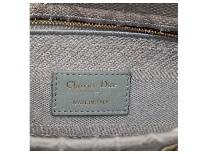 Autre Marque Dior Gray Medium Embroidered Canvas Cannage Lady D Lite Marrone Grigio - vista 5