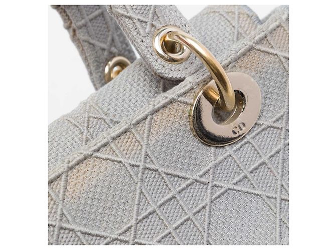 Autre Marque Dior Gray Medium Embroidered Canvas Cannage Lady D Lite Marrone Grigio - vista 6