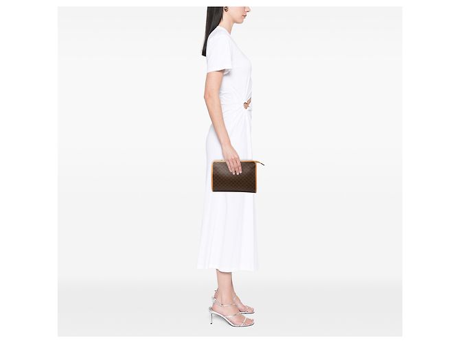 Céline Clutch Celine Brown Macadam Coated Canvas Marrom - vista 6