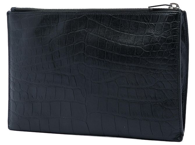 Autre Marque Clutch Saint Laurent in pelle embossed effetto coccodrillo nero - vista 2