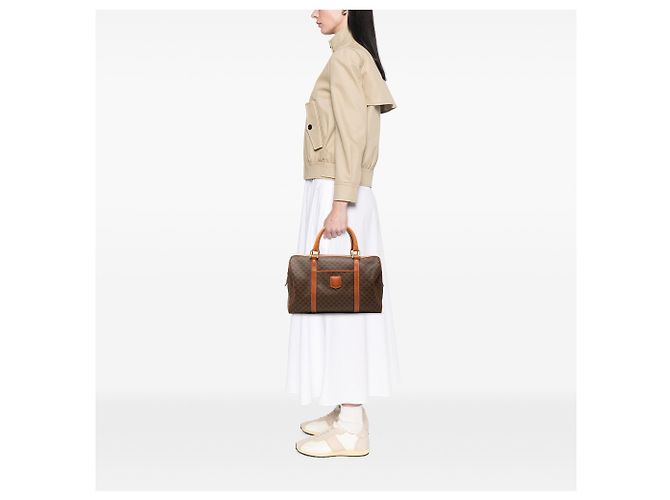 Céline Borsa Boston Celine in tela rivestita Macadam marrone - vista 6