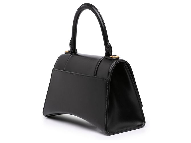 Borsa Hourglass Top Handle Balenciaga piccola in pelle di vitello lucida nera Nero - vista 2