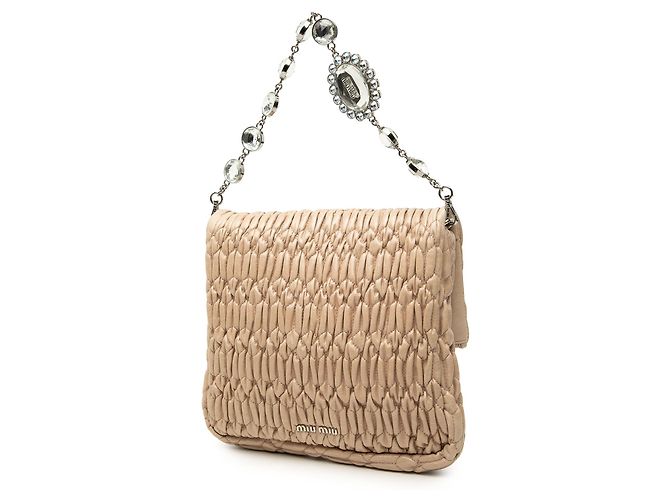 Borsa Satchel Miu Miu in Nappa Matelassé Beige con Catena di Cristalli - vista 2