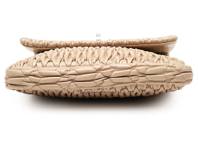 Borsa Satchel Miu Miu in Nappa Matelassé Beige con Catena di Cristalli - vista 3