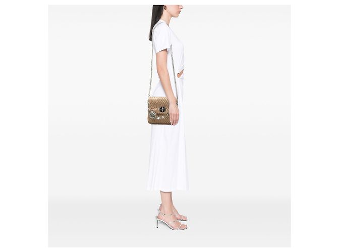 Borsa Satchel Miu Miu in Nappa Matelassé Beige con Catena di Cristalli - vista 6