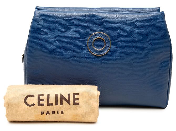 Céline Clutch Celine de piel grabada efecto lagarto azul - vista 7