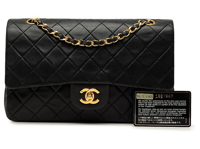 Chanel Black Medium Classic Lambskin Double Flap Schwarz - Ansicht 7