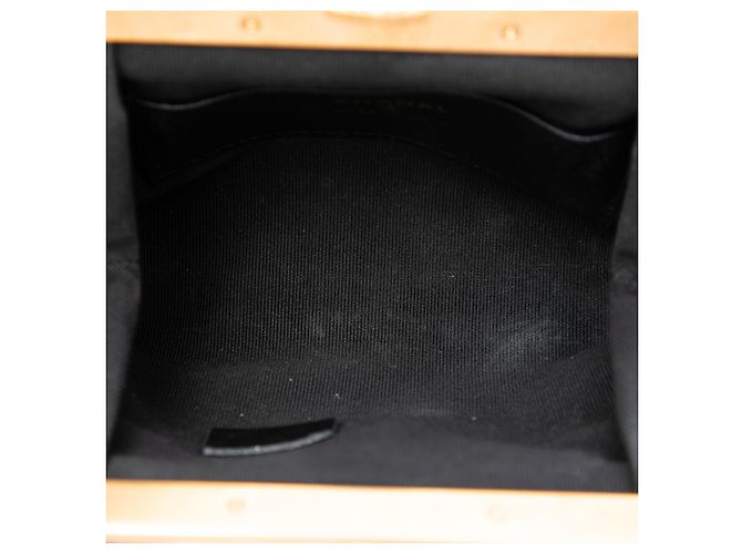 Clutch Chanel in tweed nero e pelle d'agnello con fiocco di paillettes e catena - vista 4