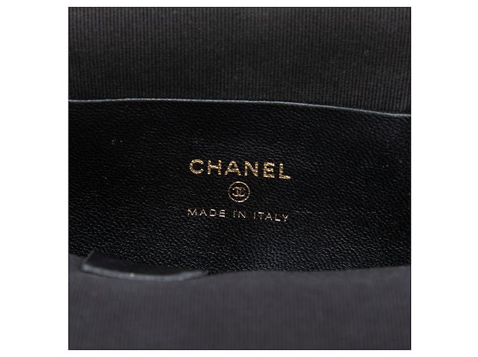 Clutch Chanel in tweed nero e pelle d'agnello con fiocco di paillettes e catena - vista 5