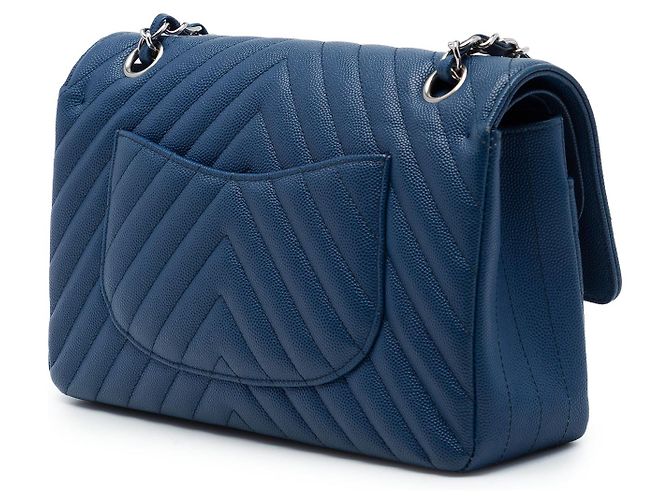 Chanel Blue Medium Classic Chevron Caviar Double Flap Azul Azul oscuro - vista 2