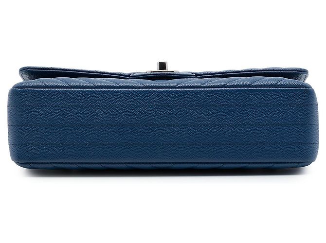 Chanel Blue Medium Classic Chevron Caviar Double Flap Azul Azul oscuro - vista 3