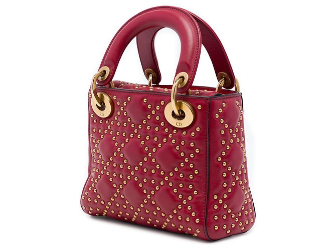 Autre Marque Dior Red Mini Lambskin Cannage Studded Supple Lady Dior Rot - Ansicht 2