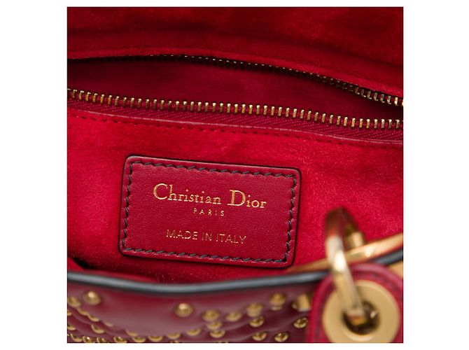 Autre Marque Dior Red Mini Lambskin Cannage Studded Supple Lady Dior Rot - Ansicht 5