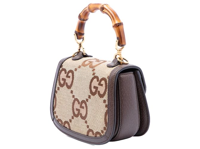 Bamboo Borsa Gucci Beige Mini Jumbo GG Canvas 1947 con manico in bambù - vista 2