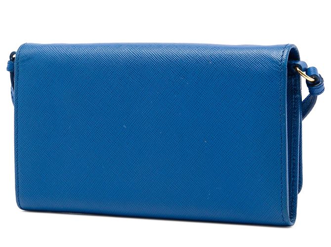 Prada Blue Saffiano Lux Bow Wallet On Strap - view 2