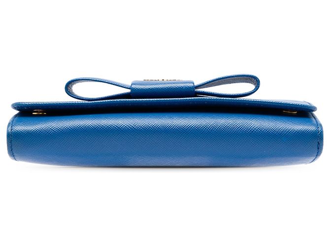 Prada Blue Saffiano Lux Bow Wallet On Strap - view 3