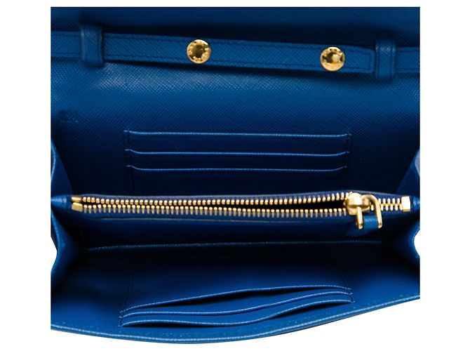 Prada Blue Saffiano Lux Bow Wallet On Strap - view 4