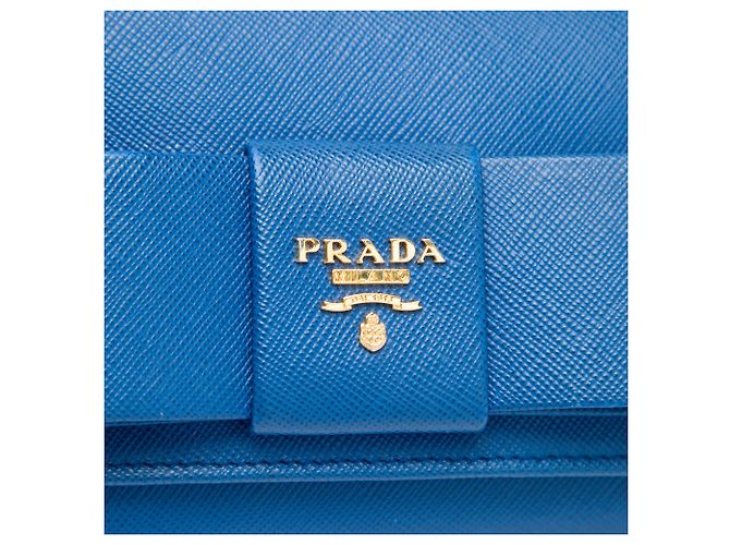Prada Blue Saffiano Lux Bow Wallet On Strap - view 5