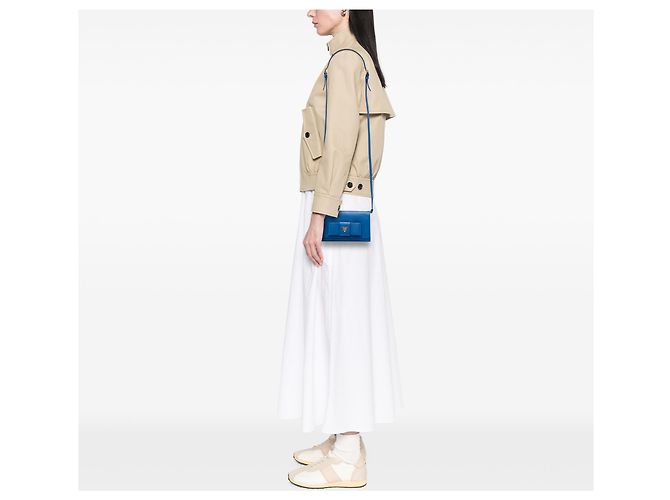 Prada Blue Saffiano Lux Bow Wallet On Strap - view 6