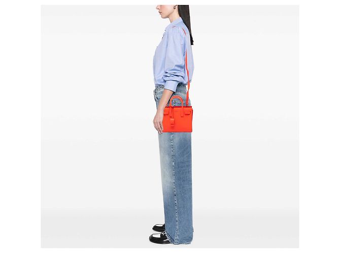 Autre Marque Saint Laurent Orange Nano Leather Sac De Jour Satchel Rouge - vue 6