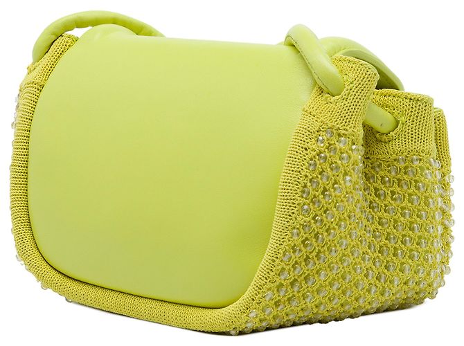 Bottega Veneta Borsa a tracolla Beak piccola in pelle e maglia crochet con perline verde - vista 2